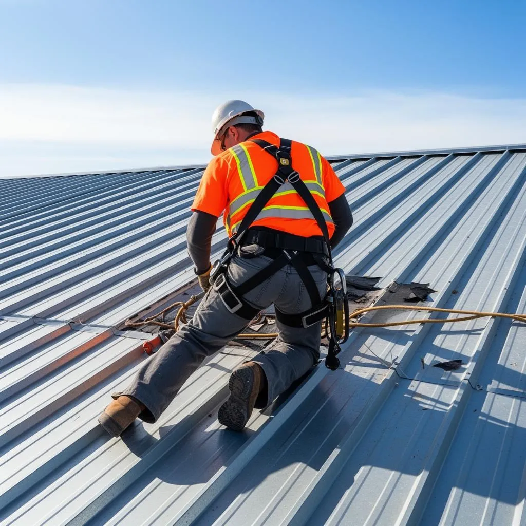 Primeline Roofing team installing a Colorbond metal roof